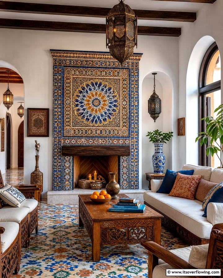 Mosaic Tile Surrounds - 20 Mediterranean Fireplace Ideas for a Warm Ambiance