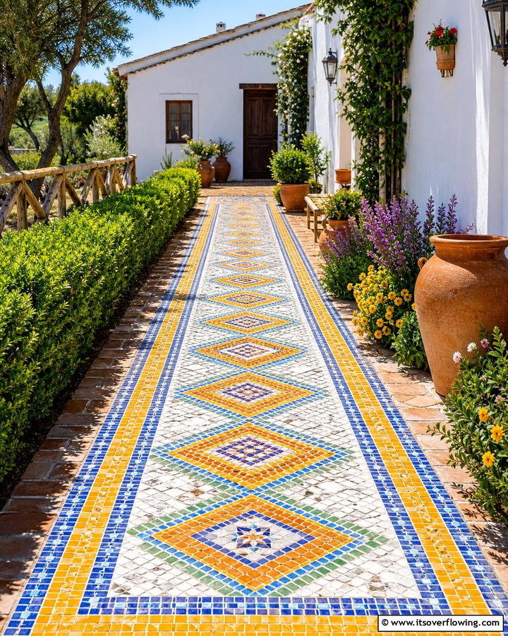 Mosaic Tile Walkway - 20 Farmhouse Walkway Ideas for a Rustic Charm