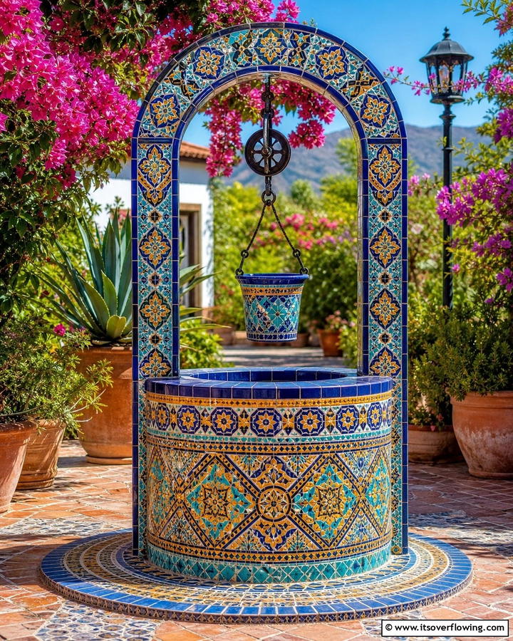 Mosaic Tile Wishing Well - 20 Outdoor Wishing Well Garden Ideas for Enchantment