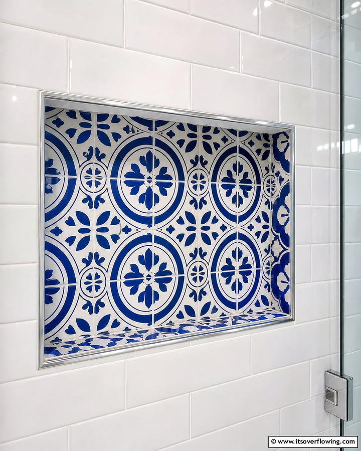 Mosaic Tiled Shower Niche for a Decorative Touch - 25 Shower Niche Ideas for a Functional Bathroom