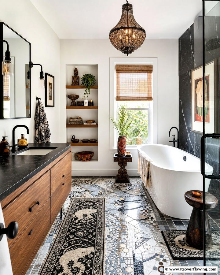 Mosaic Tiles with Mixed Materials - 25 Bathroom Mosaic Floor Tile Ideas for Unique Style