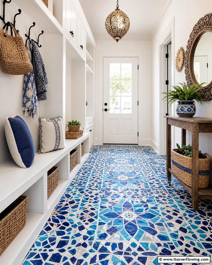 Mosaic Tiles - 20 Mudroom Floor Ideas to Elevate Your Entryway