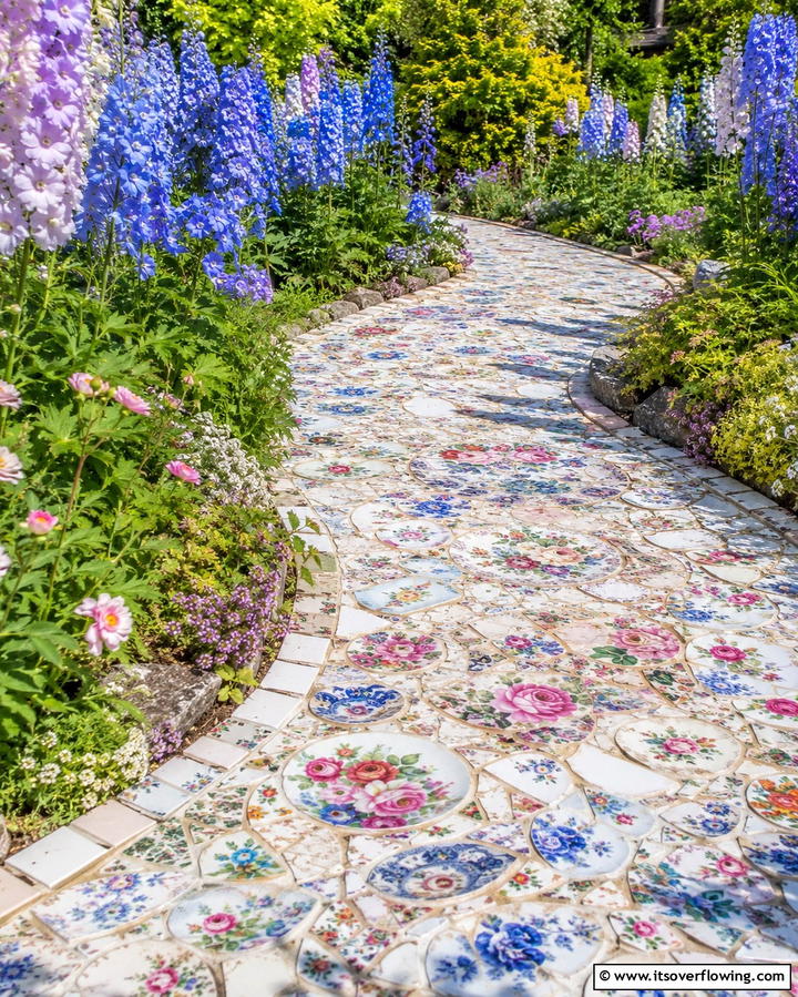 Mosaic Vintage China Pathway - 25 Vintage Garden Ideas for a Timeless Outdoor Space