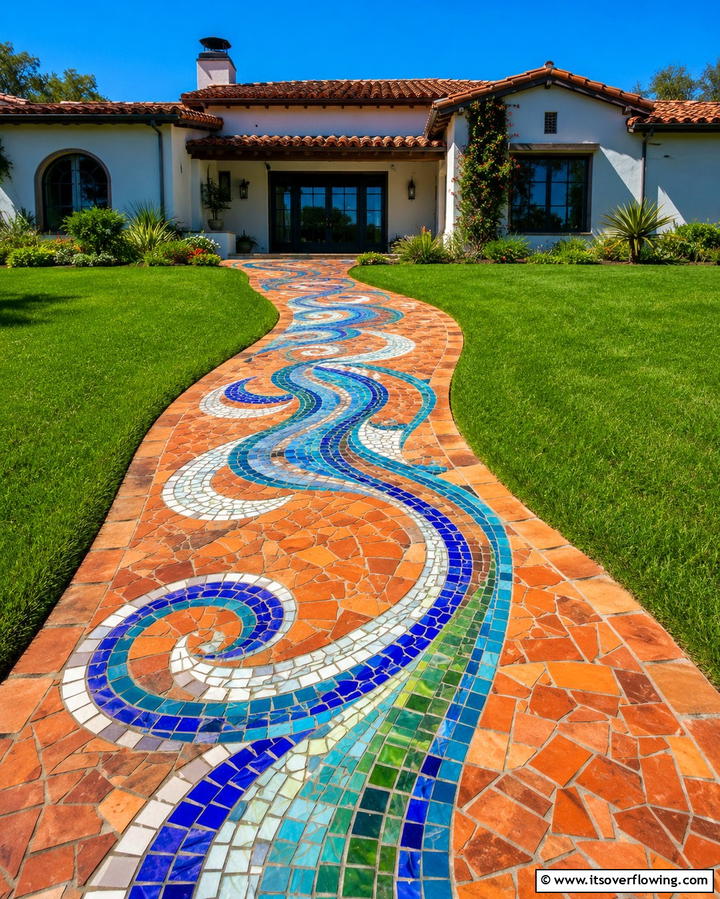 Mosaic Walkways for Artistic Flair - 25 Front Walkway Ideas to Enhance Your Home’s Curb Appeal