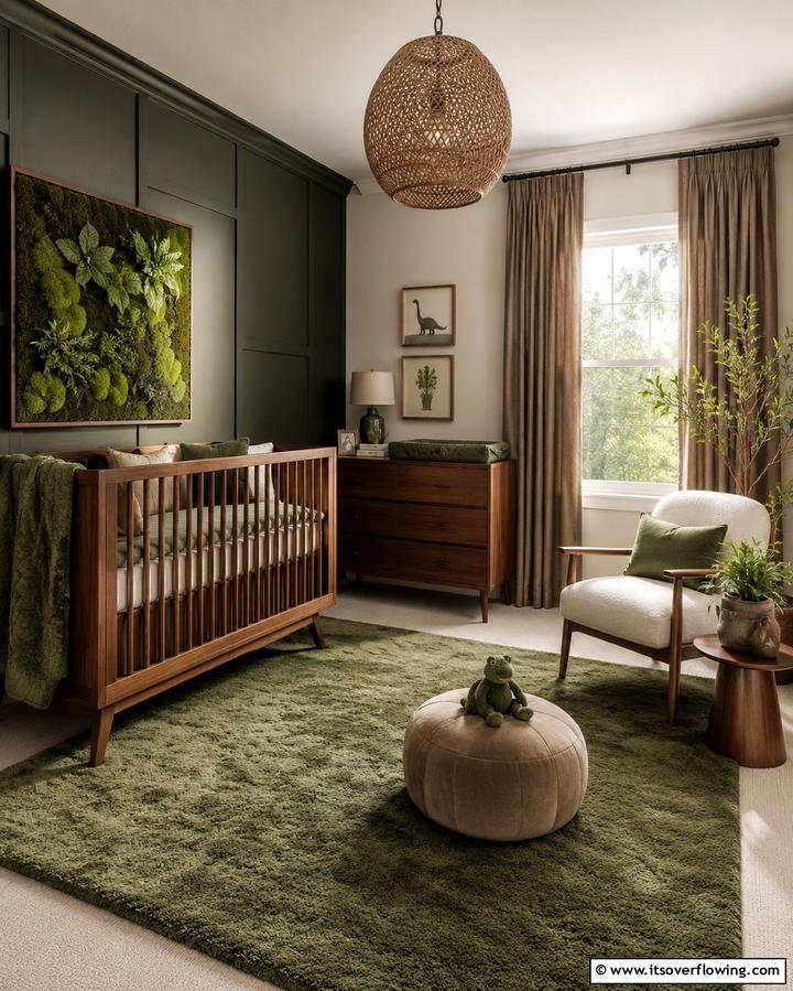 Moss Green Accents - 30 Nature Themed Nursery Ideas for a Serene Kids Room