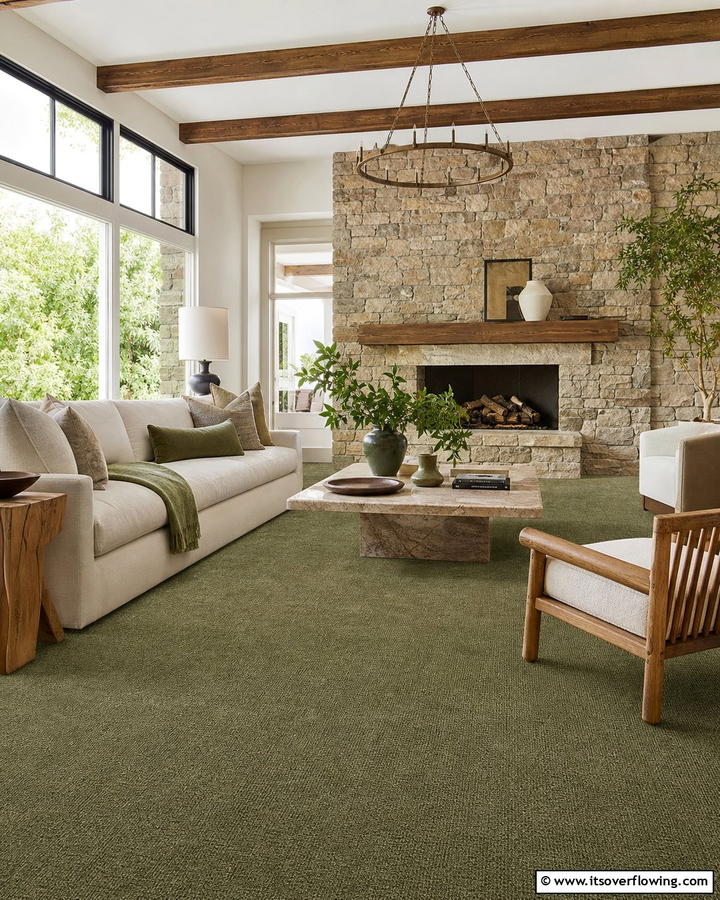 Moss Green Carpets - 20 Green Carpet Living Room Ideas for a Bold Statement