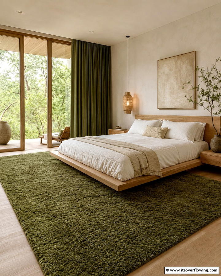 Moss Green Rugs for Natural Comfort - 30 Green Bedroom Decor Ideas for Calming Retreats