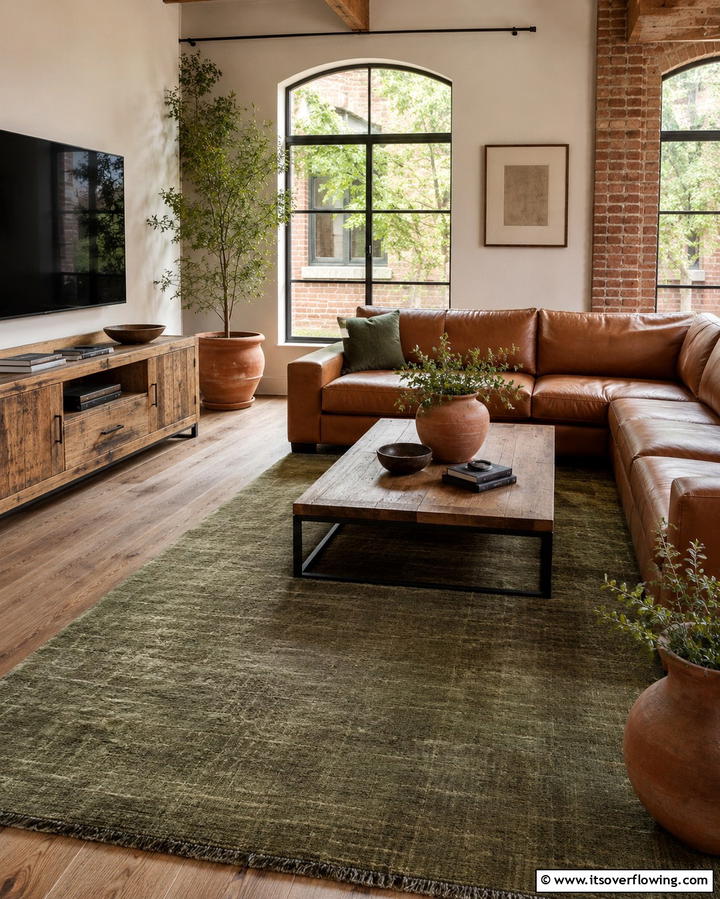 Moss Green Rugs for a Cozy Foundation - 25 Green Living Room Ideas for a Fresh and Calming Space