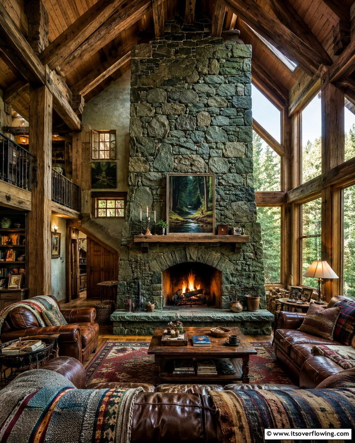 Moss Green Stone Surround - 25 Green Fireplace Ideas for a Cozy and Eco-Friendly Home