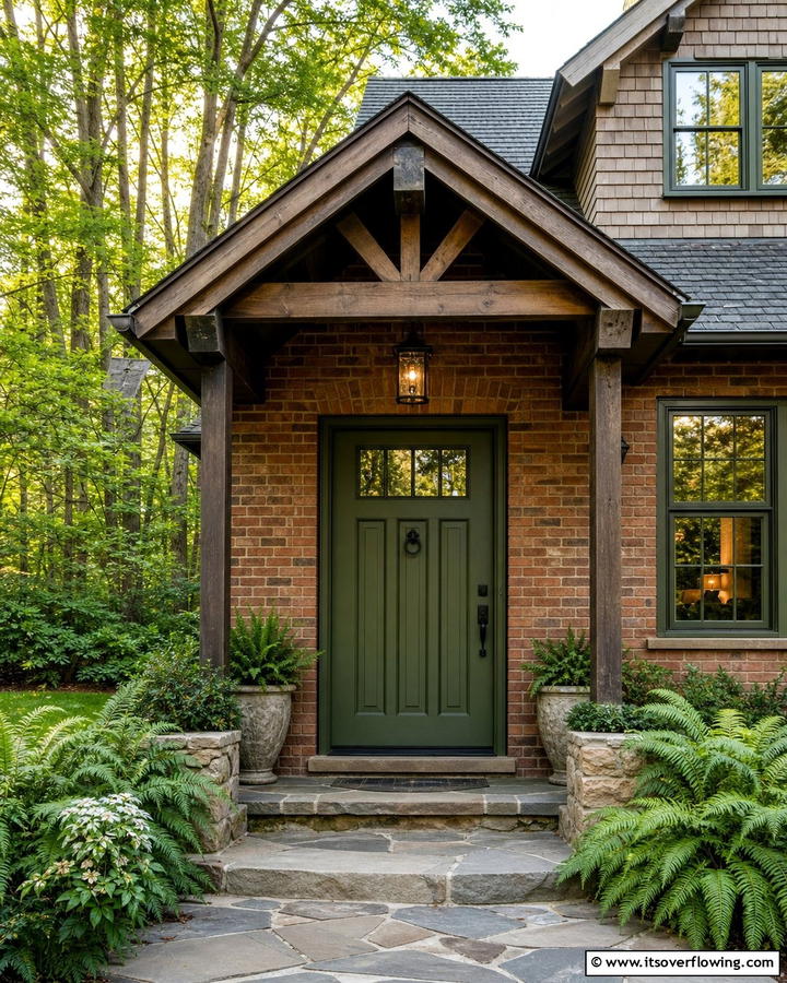 Moss Green for Earthy Elegance - 20 Green Front Door Ideas to Welcome Guests in Style
