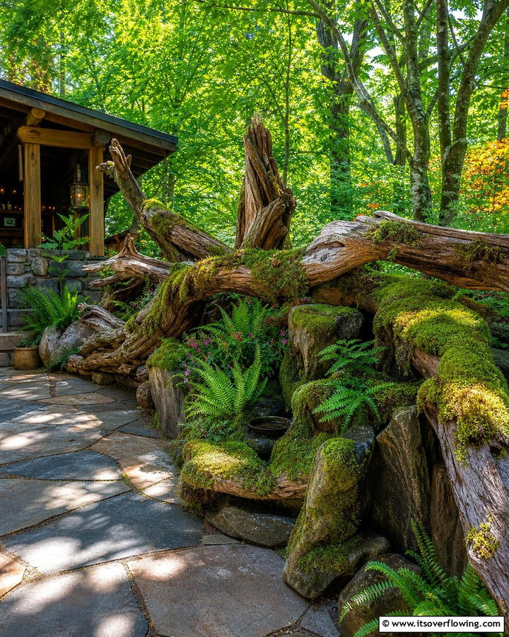 Moss Log Displays for Rustic Appeal - 20 Moss Garden Ideas for a Lush and Low-Maintenance Yard