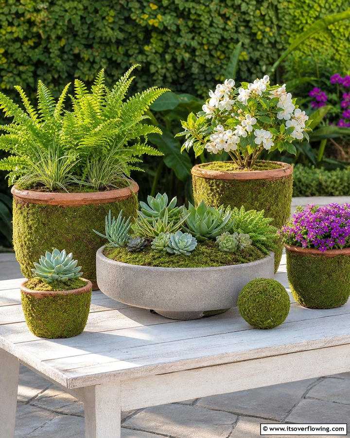 Moss Planters for Versatile Decor - 20 Moss Garden Ideas for a Lush and Low-Maintenance Yard