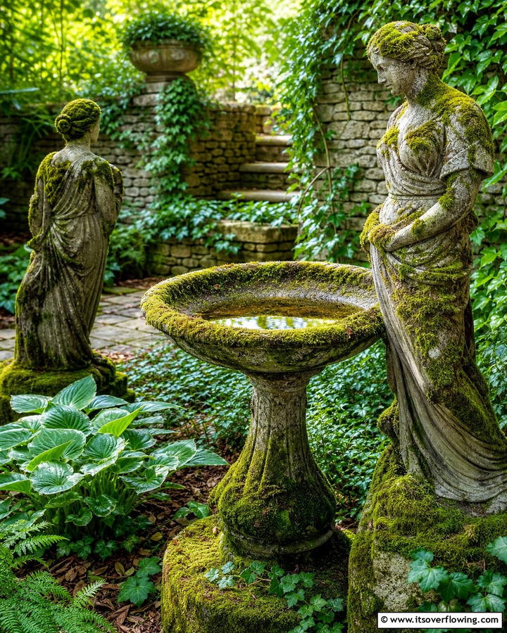 Moss on Garden Sculptures for a Rustic Touch - 20 Moss Garden Ideas for a Lush and Low-Maintenance Yard