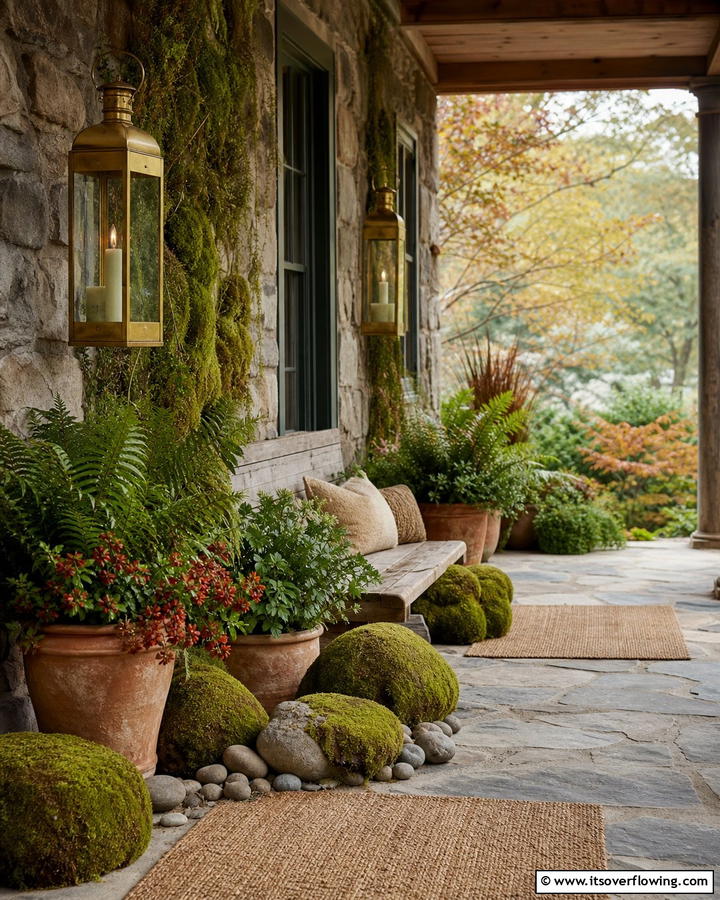 Mossy Stone Accents - 21 Fall Porch Decor Ideas for a Warm Autumn Welcome