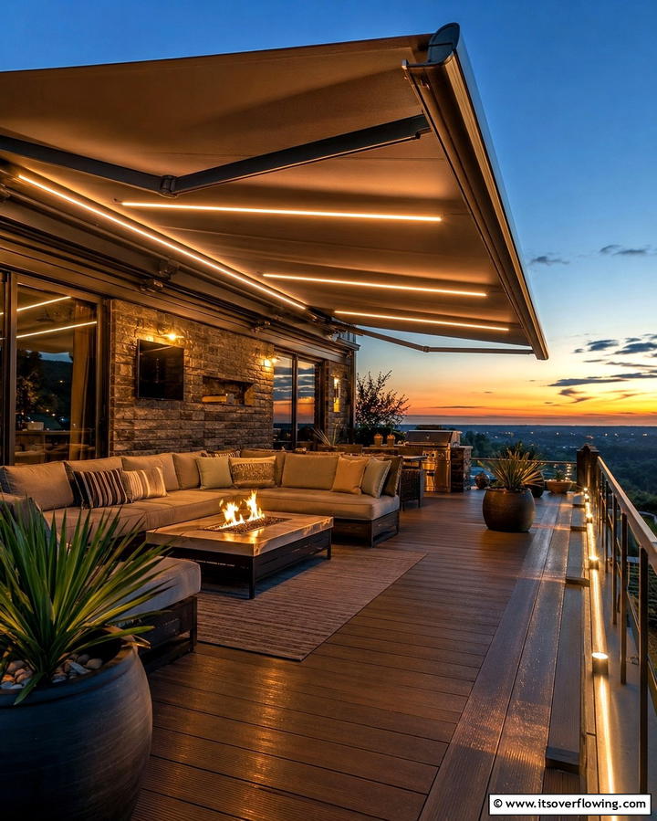 Motorized Awnings with LED Lights - 25 Stunning Deck Awning Ideas for Outdoor Living