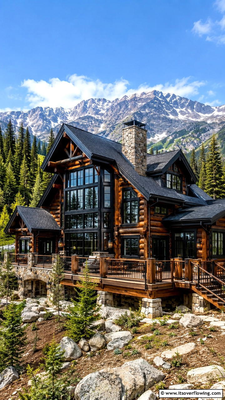 Mountain Lodge with Black Window Charm - 30 Modern House Designs With Black Windows Inspiration