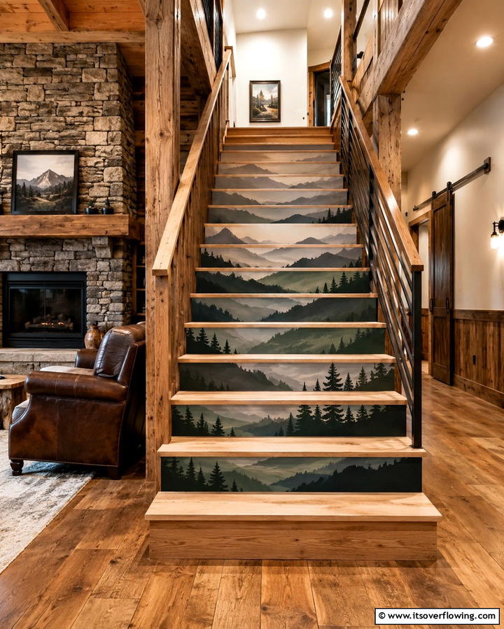 Mountain Silhouette - 25 Painted Stair Ideas to Transform Your Home