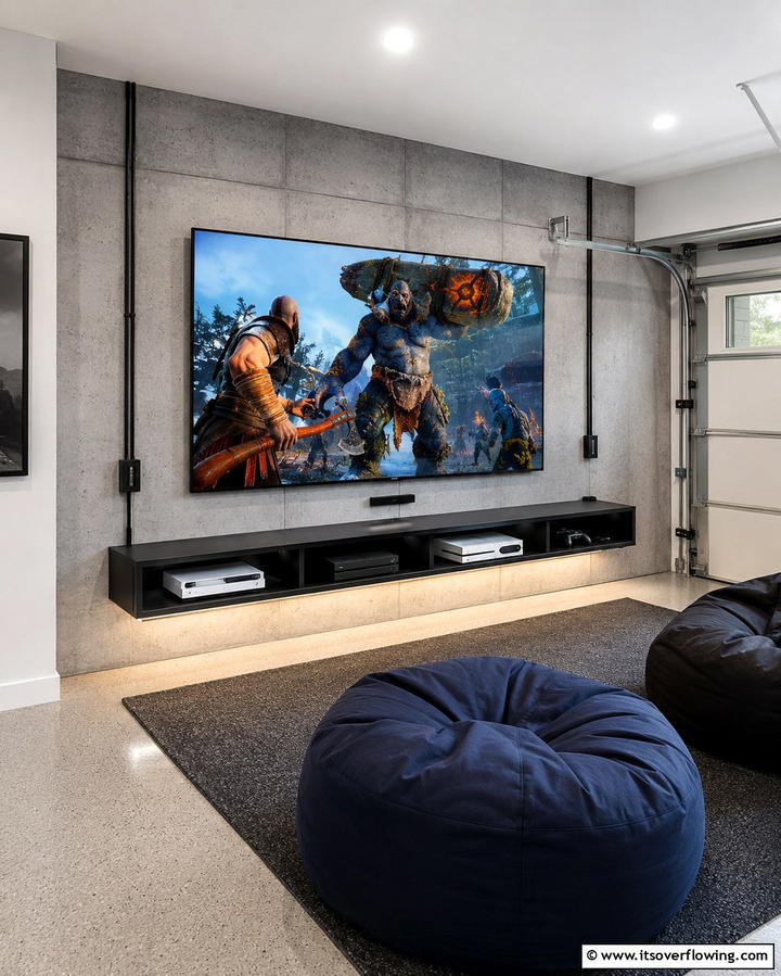 Mounting a TV for Console Gaming - 30 Garage Game Room Ideas for Ultimate Entertainment Zones