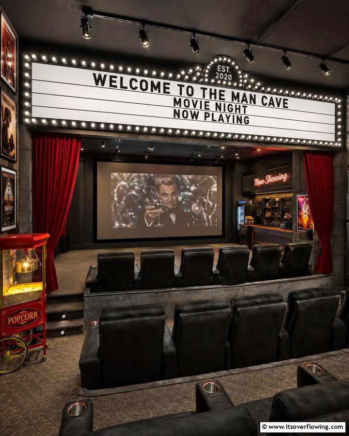 Movie Theater Marquee Sign - 20 Man Cave Sign Ideas for a Personalized Space