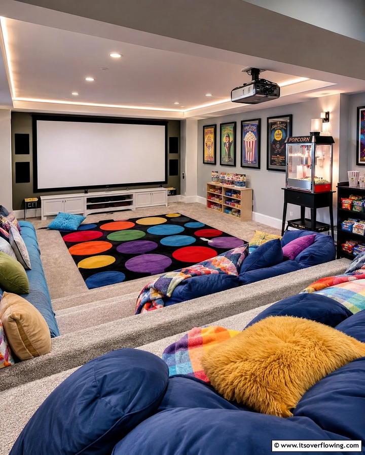 Movie Theater Setup for Entertainment - 25 Fun Basement Playroom Ideas for Kids of All Ages