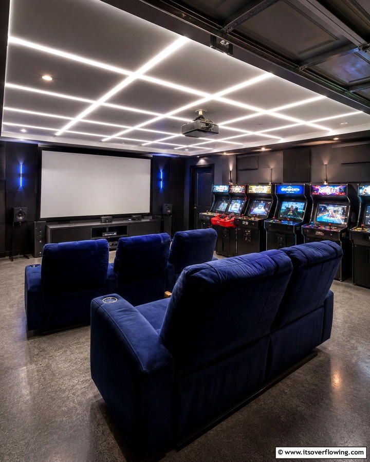 Movie and Game Combo Room - 30 Garage Game Room Ideas for Ultimate Entertainment Zones