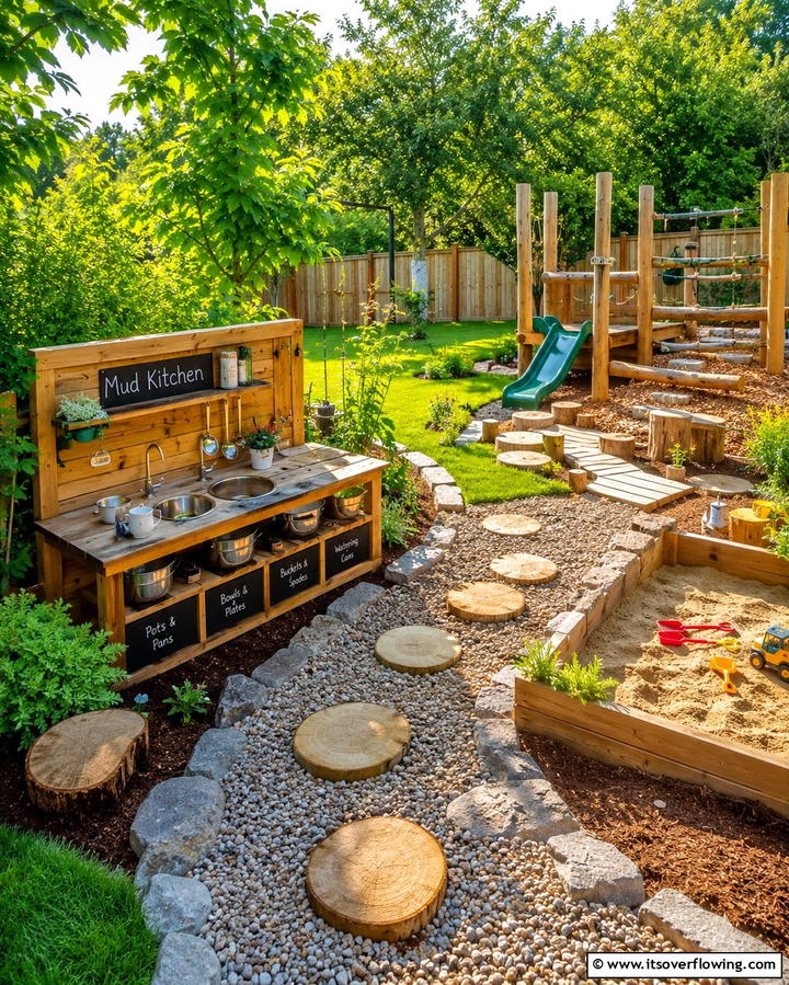 Mud Kitchen and Play Area Combo - 30 Mud Kitchen Ideas to Inspire Outdoor Kids’ Play