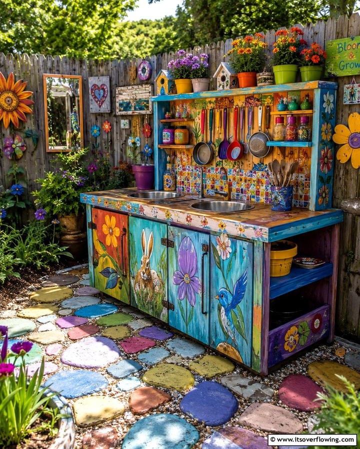 Mud Kitchen with Artistic Flair - 30 Mud Kitchen Ideas to Inspire Outdoor Kids’ Play