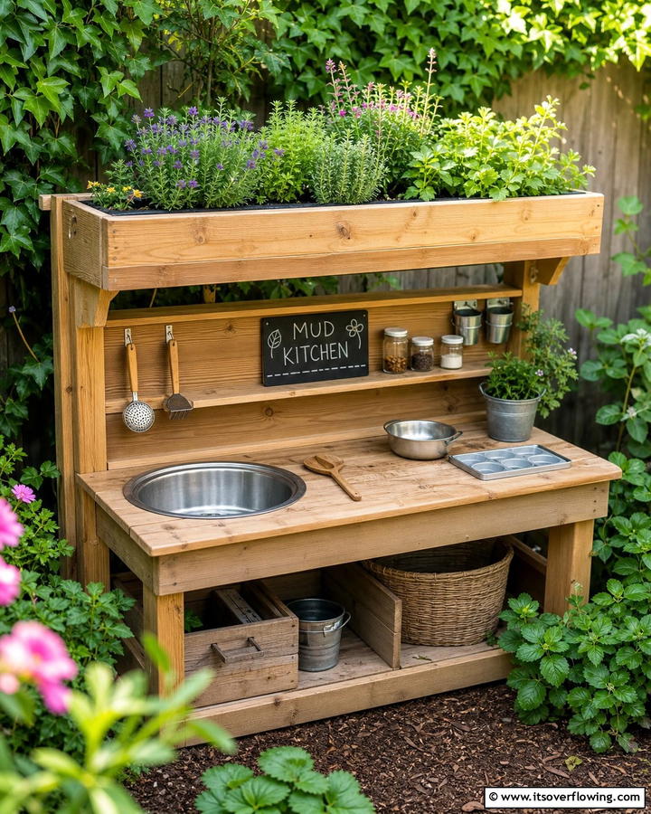 Mud Kitchen with Built In Planter - 20 Mud Kitchen Ideas for Outdoor Fun with Kids
