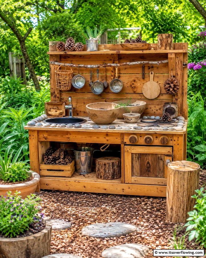 Mud Kitchen with Natural Elements - 30 Mud Kitchen Ideas to Inspire Outdoor Kids’ Play