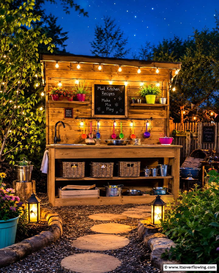 Mud Kitchen with Outdoor Lighting - 30 Mud Kitchen Ideas to Inspire Outdoor Kids’ Play