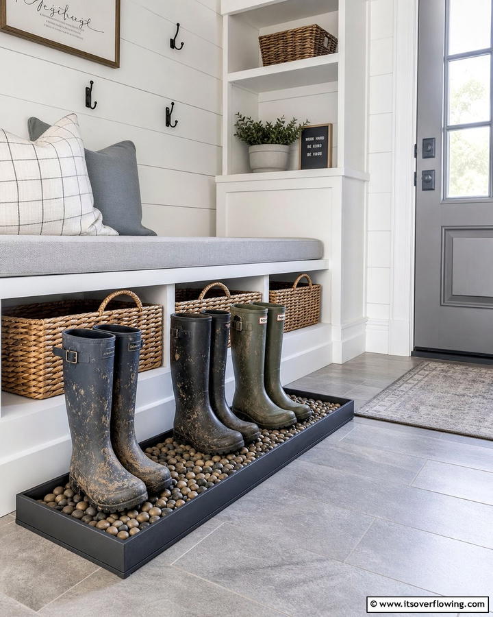 Mudroom Boot Tray with Pebbled Base - 25 Creative Boot Storage Ideas for Organized Homes