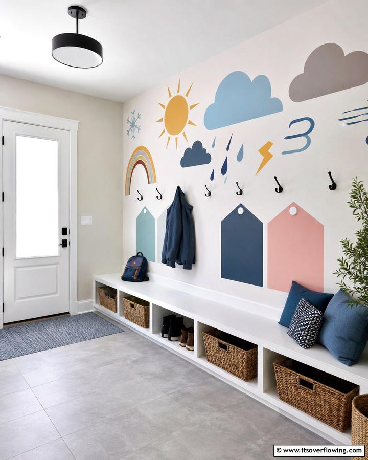 Mudroom Functional Mural - 30 Interactive Mural Ideas- Transform Your Walls Creatively