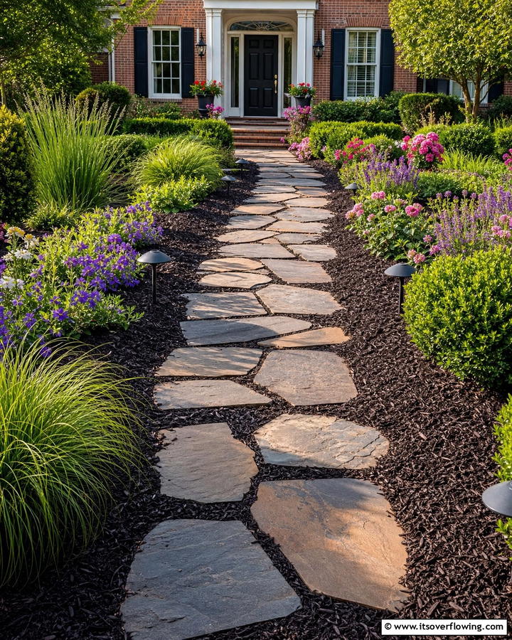 Mulch Lined Walkways - 21 Front Yard Landscaping Ideas With Rocks and Mulch