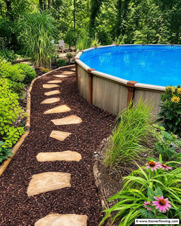 Mulch Pathway - 20 Above Ground Pool Walkway Ideas for Safety