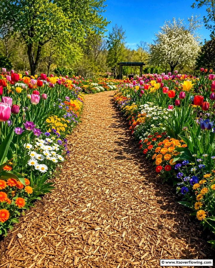 Mulch Pathways Lined with Flowers - 25 Mulch Pathway Ideas for a Beautiful Garden