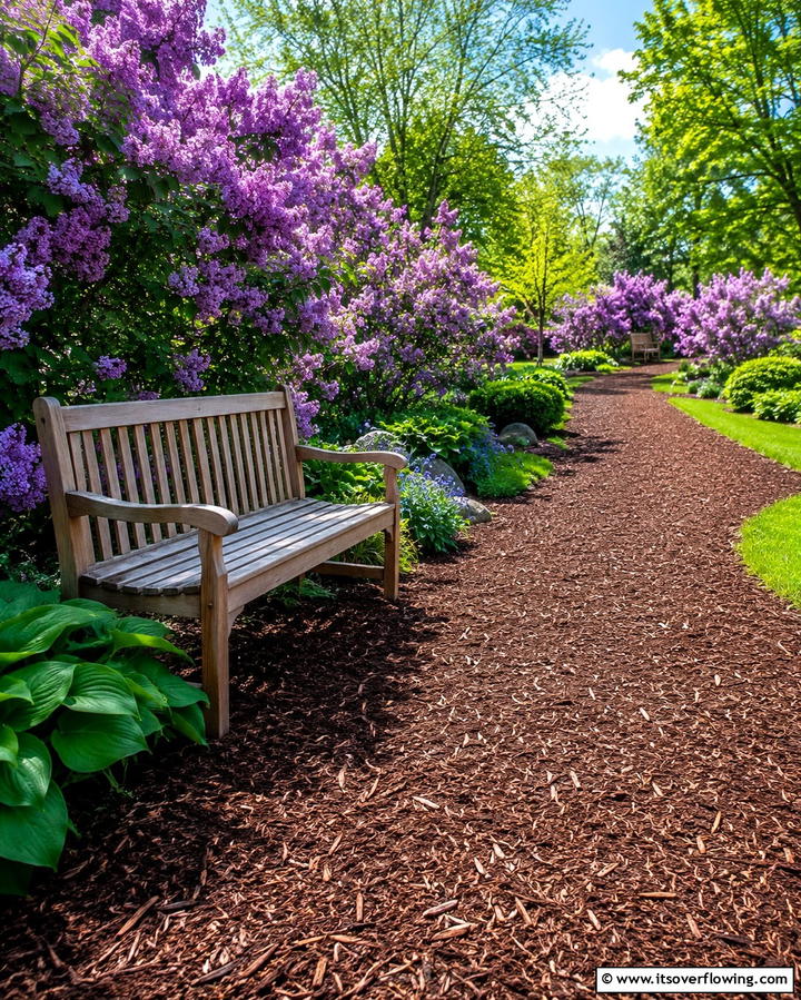 Mulch Pathways with Benches - 25 Mulch Pathway Ideas for a Beautiful Garden