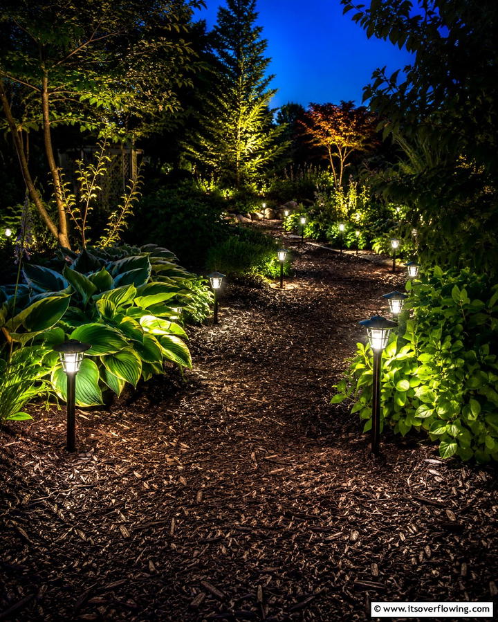 Mulch Pathways with Solar Lights - 25 Mulch Pathway Ideas for a Beautiful Garden