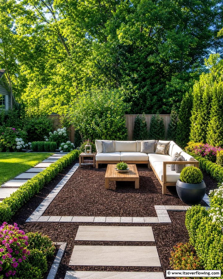 Mulch Patio with Paver Borders - 20 Mulch Patio Ideas for a Low-Maintenance Outdoor Space