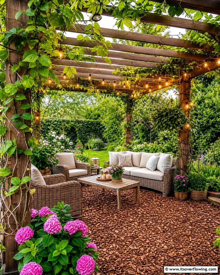 Mulch Patio with Pergola - 20 Mulch Patio Ideas for a Low-Maintenance Outdoor Space