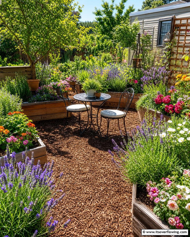 Mulch Patio with Planter Beds - 20 Mulch Patio Ideas for a Low-Maintenance Outdoor Space