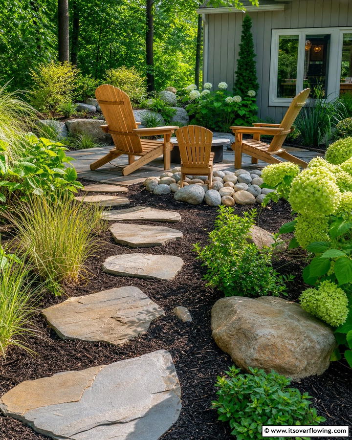 Mulch Patio with Stone Accents - 20 Mulch Patio Ideas for a Low-Maintenance Outdoor Space