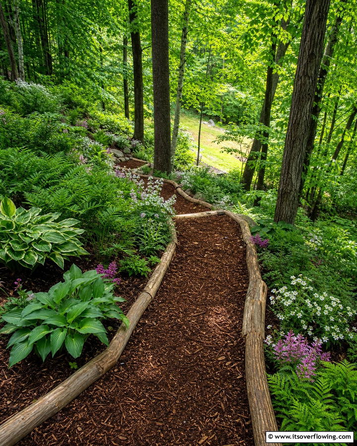Mulched Pathways with Timber Edging - 20 Sloped Walkway Ideas for Beautiful Landscaping
