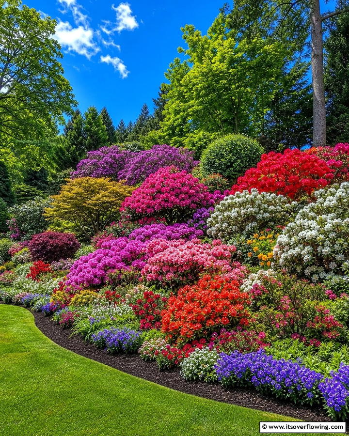 Multi Colored Azalea Beds - 20 Azalea Garden Ideas for a Colorful Landscape