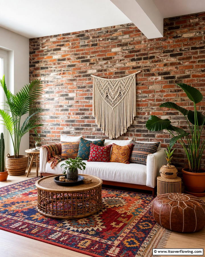 Multi Colored Brick for Eclectic Appeal - 25 Brick Wall Living Room Ideas for a Cozy Feel