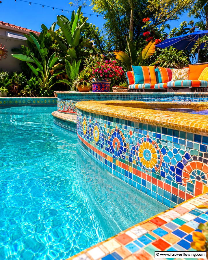 Multi Colored Mosaic Tiles - 20 Waterline Pool Tile Ideas for a Stunning Backyard Oasis