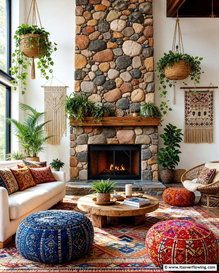 Multi Colored River Rock Fireplace - 25 River Rock Fireplace Ideas for a Natural Look