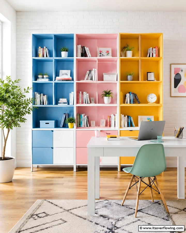 Multi Colored Shelving - 30 Vibrant Colorful Room Decor Ideas for Bold & Cheerful Spaces