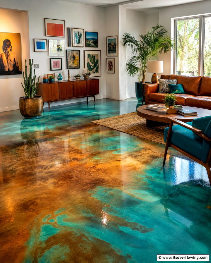 Multi Colored Stain Techniques - 25 Stained Concrete Floors for a Unique Look