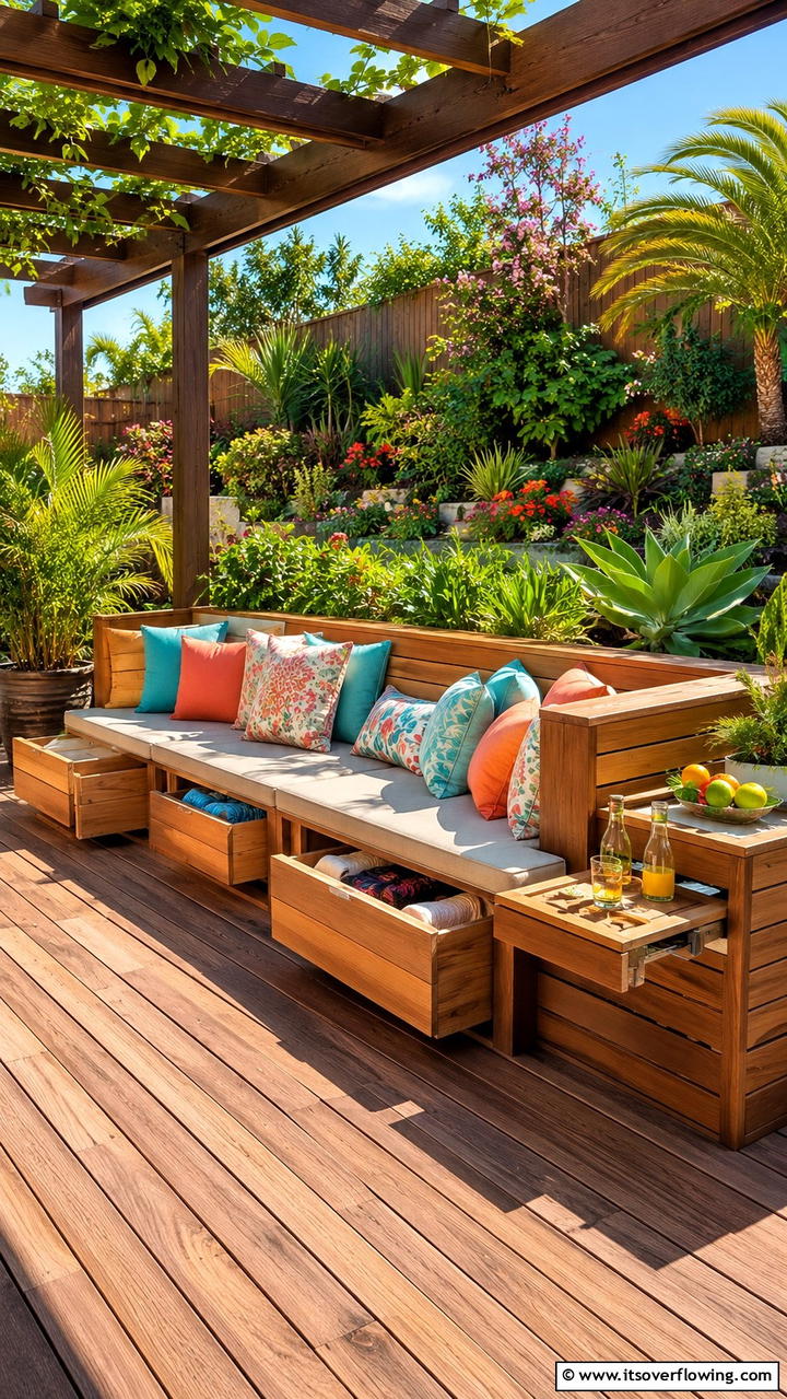 Multi Functional Built In Seating - 30 Built-In Deck Bench Ideas- Functional Outdoor Seating