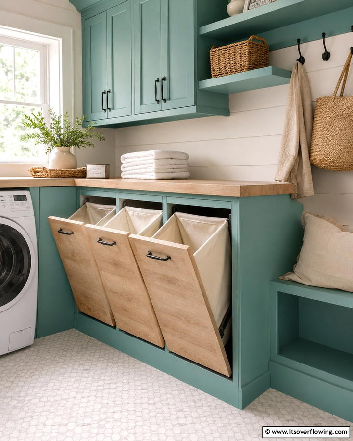 Multi Functional Cabinets with Built In Hampers - 25 Laundry Room Cabinet Ideas for Organization
